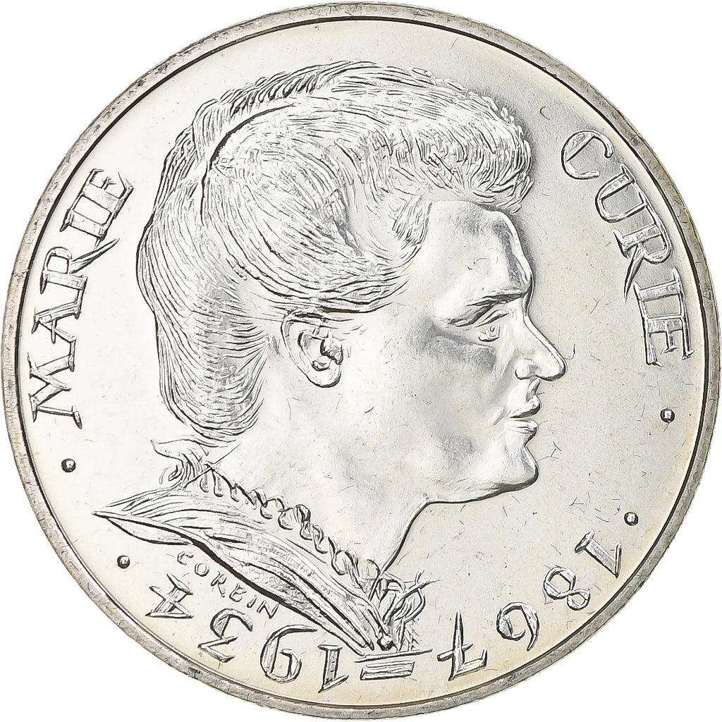 Moneda, Francia, Marie Curie, 100 Francs, 1984, Paris, BU, SC, Plata, KM:955