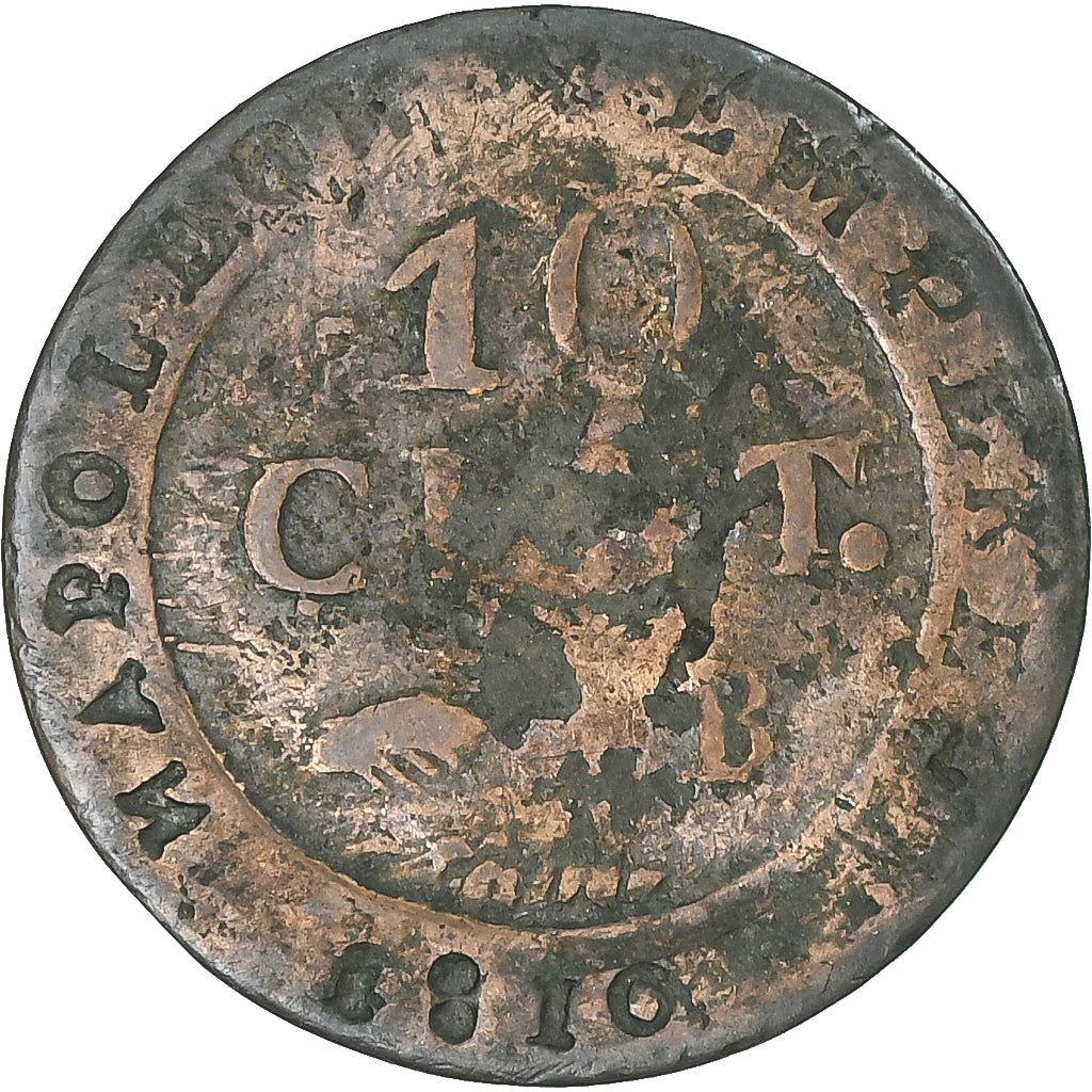 Francja, Napoleon I, 10 Centimes, 1810, Rouen, Contemporary forgery, Bilon