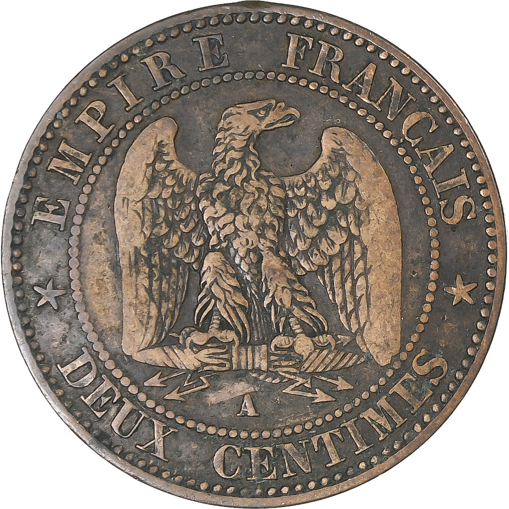 Munten, Frankrijk, Napoleon III, 2 Centimes, 1861, Paris, FR+, Bronzen