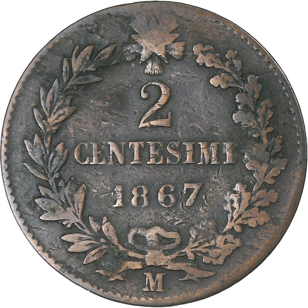 Münze, Italien, Vittorio Emanuele II, 2 Centesimi, 1867, Milan, S+, Bronze