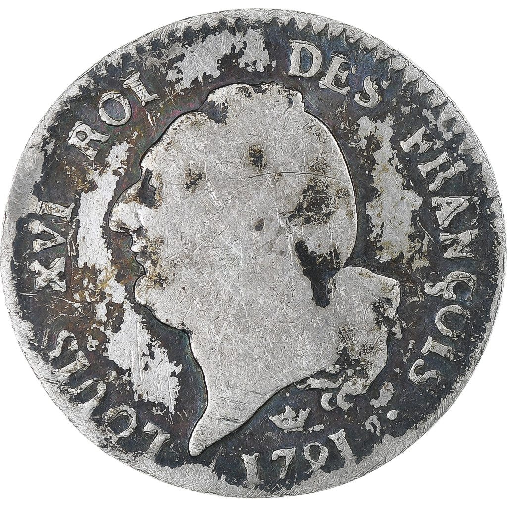 Moneda, Francia, Louis XVI, 15 sols françois, 1791 / AN 3, Toulouse, BC, Plata