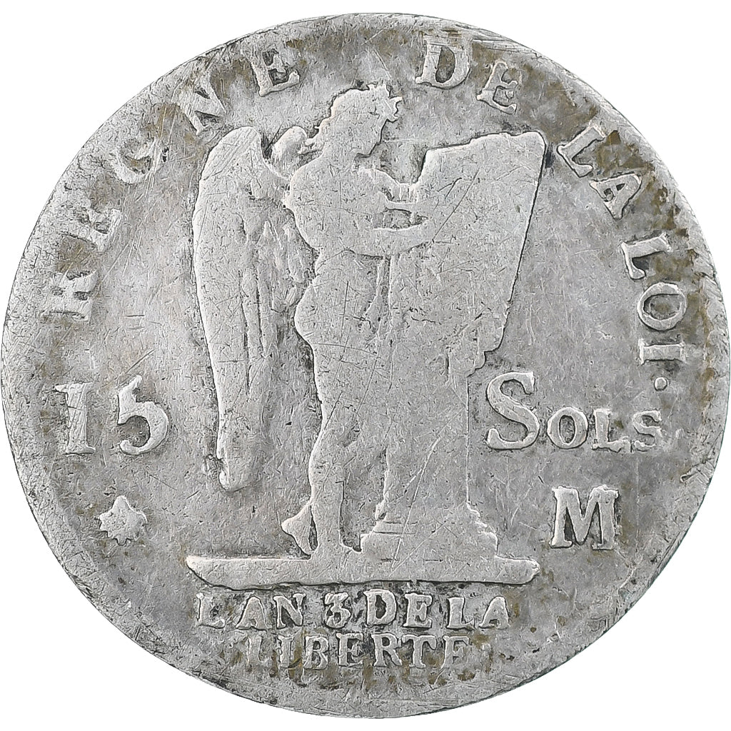 Moneda, Francia, Louis XVI, 15 sols françois, 1791 / AN 3, Toulouse, BC, Plata