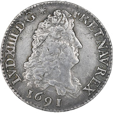 Münze, Frankreich, Louis XIV, 1/4 Ecu aux 8 L, 1691, Paris, réformé, SS+
