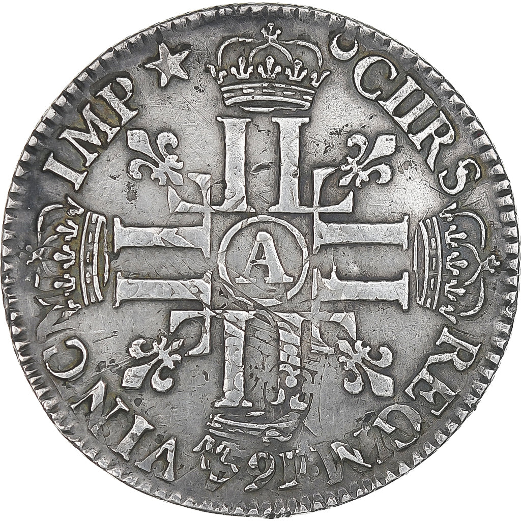 Münze, Frankreich, Louis XIV, 1/4 Ecu aux 8 L, 1691, Paris, réformé, SS+