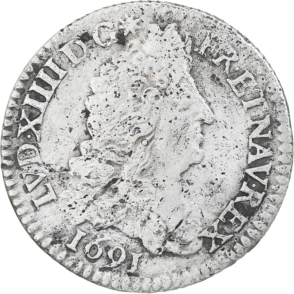 Munten, Frankrijk, Louis XIV, 1/12 Ecu aux 8 L, 1691, Paris, Rare, FR+, Zilver