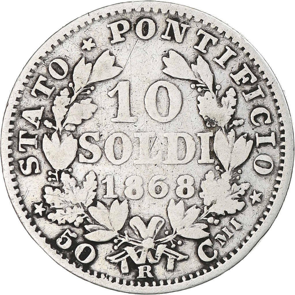 Monnaie, Vatican, Pius IX, 10 Soldi, 1868, Rome, TB, Argent, KM:1386.2
