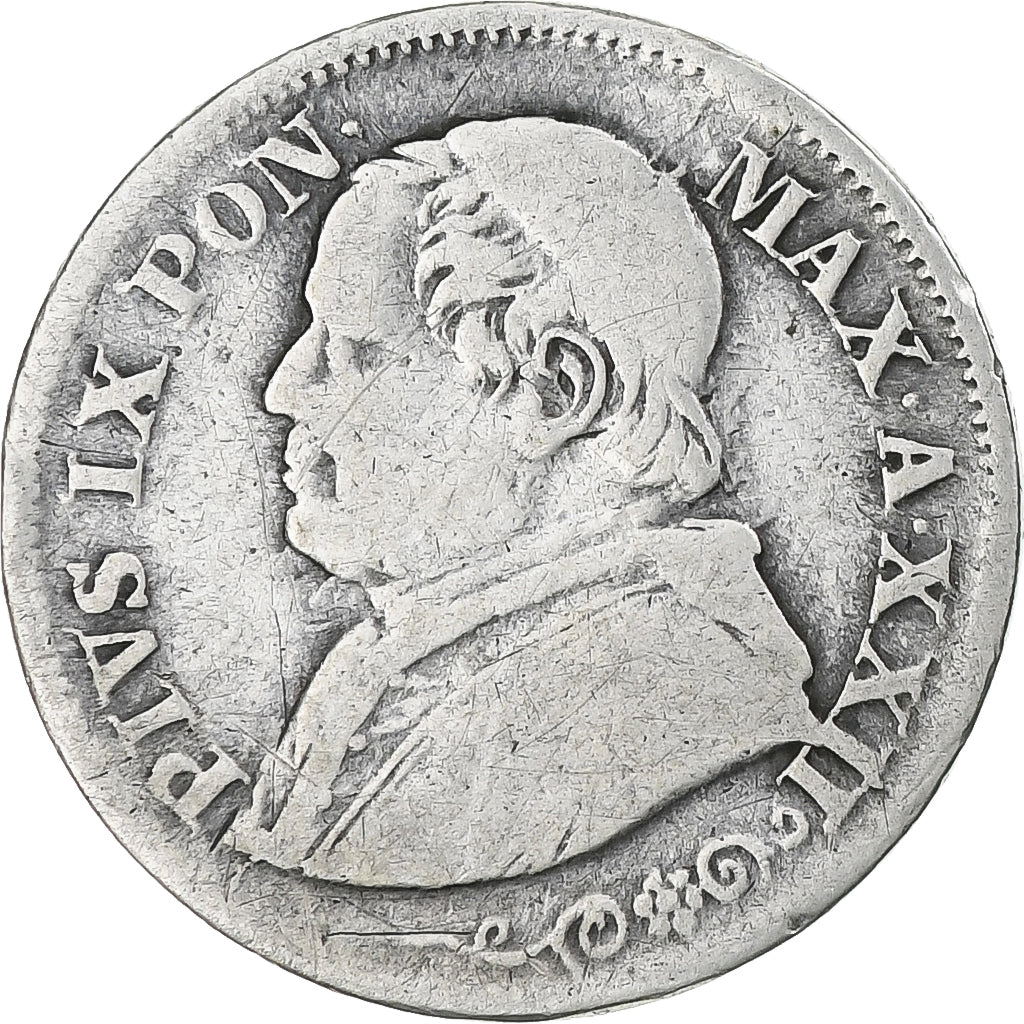 Moneta, Vaticano, Pius IX, 10 Soldi, 1868, Rome, MB, Argento, KM:1376