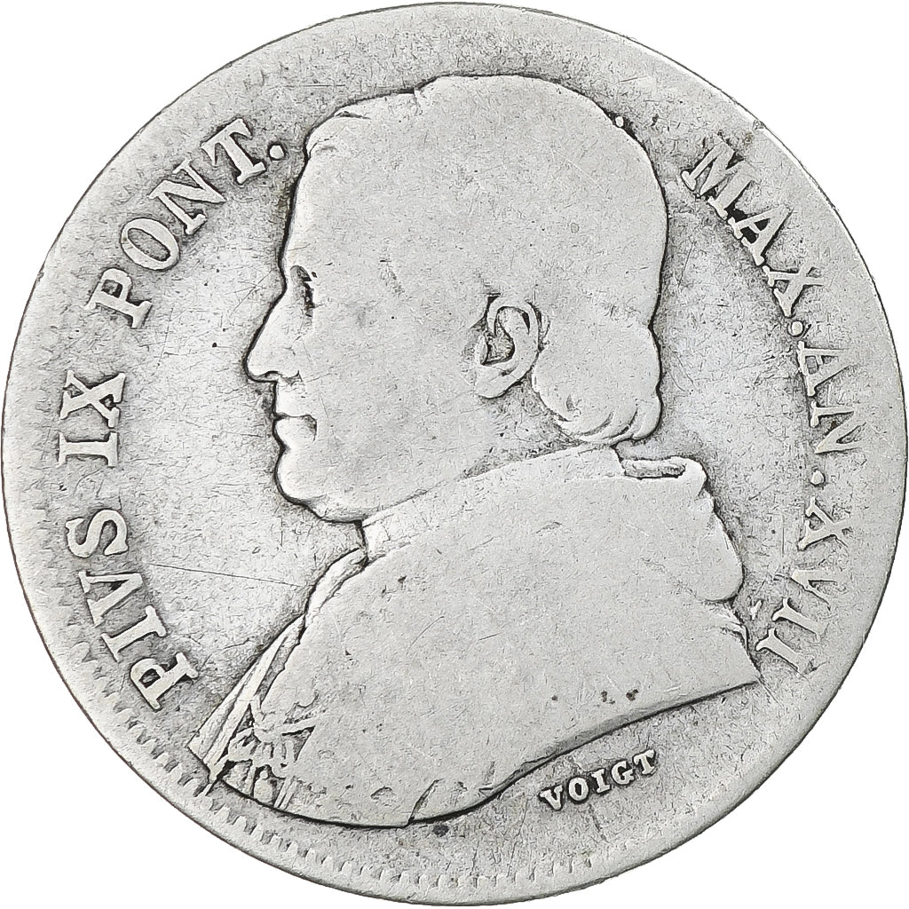 Vatican, Pius IX, 20 Baiocchi, 1863, Rome, Argent, B+, KM:1360