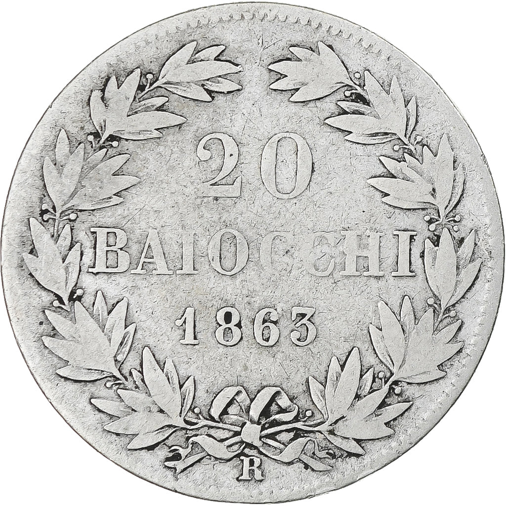 Vatican, Pius IX, 20 Baiocchi, 1863, Rome, Argent, B+, KM:1360