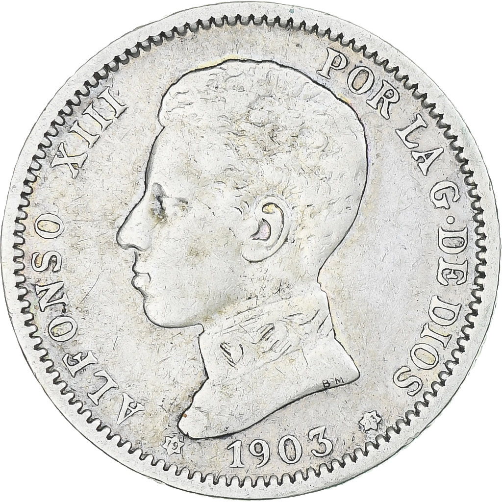 Spanje, Alfonso XIII, Peseta, 1903, Madrid, ZF, Zilver