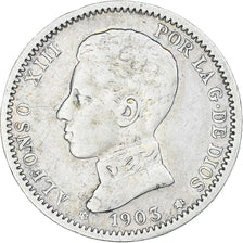 Spanje, Alfonso XIII, Peseta, 1903, Madrid, ZF, Zilver