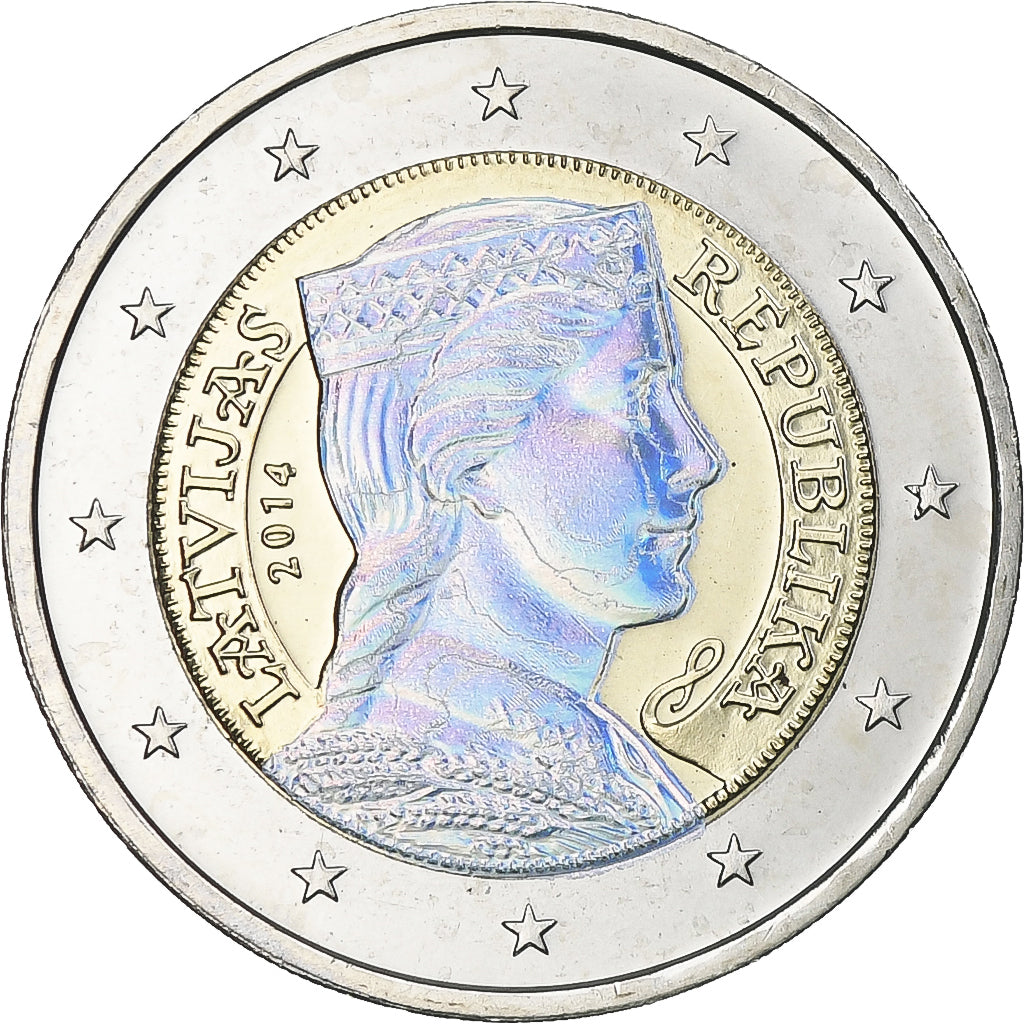 Latvia, 2 Euro, 2014, Iridescent, UNZ+, Bi-Metallic