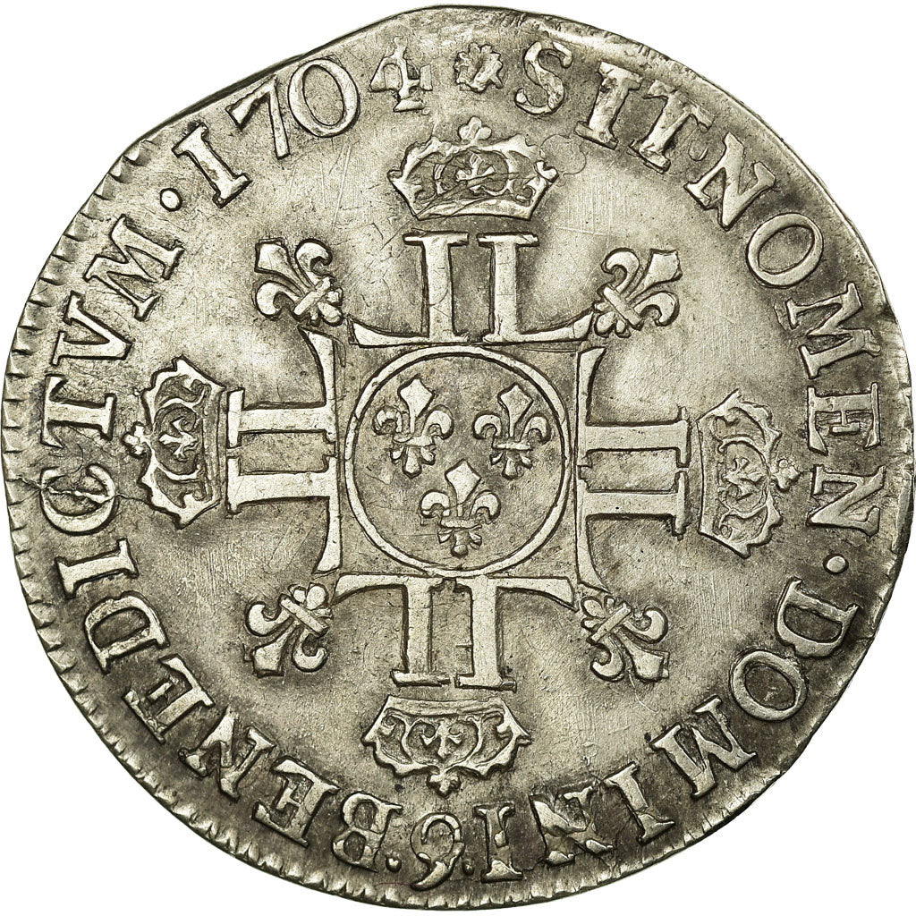 Francia, Louis XIV, 1/4 Écu aux 8 L 2e type, 1/4 Ecu, 1704, Rennes, BB+, Arg...