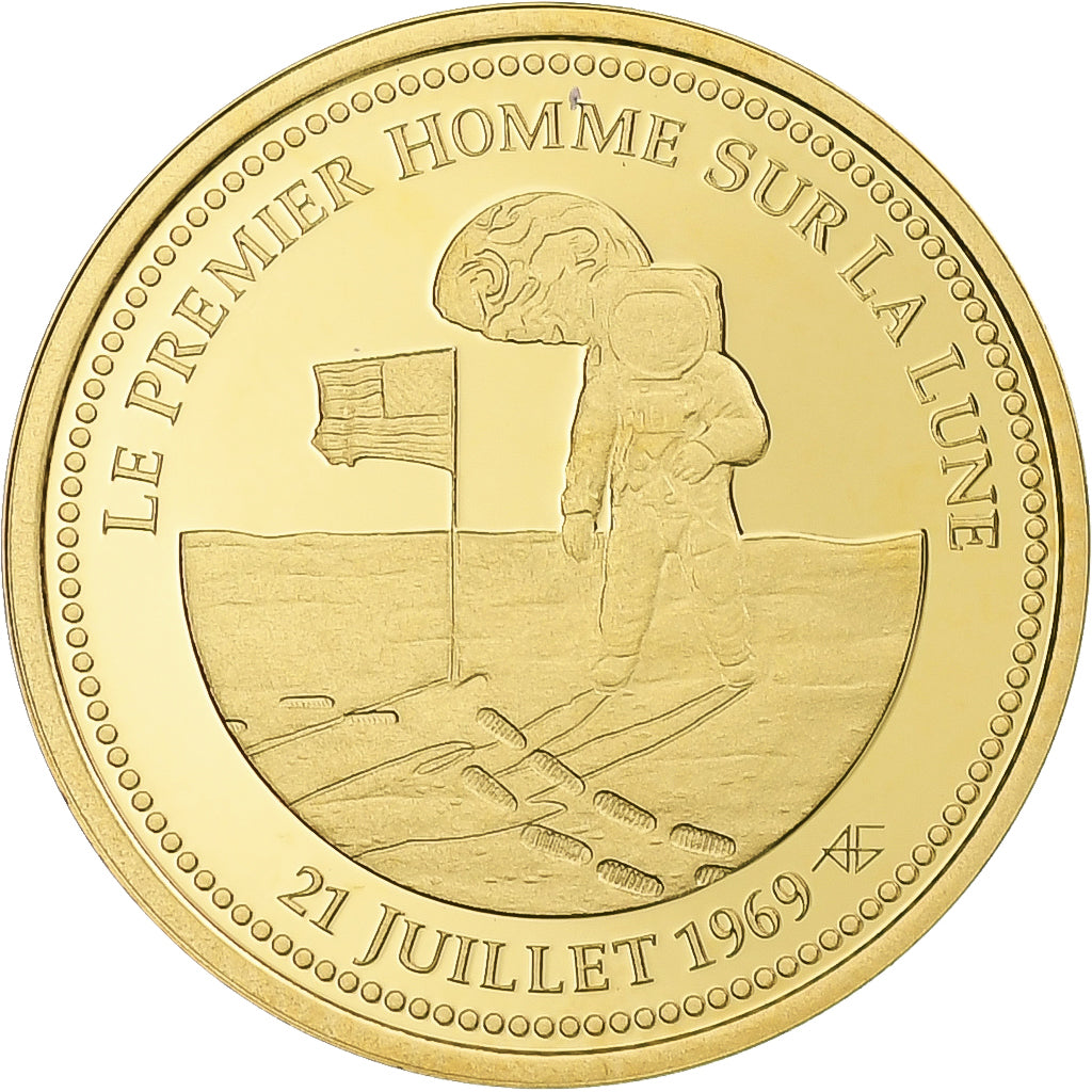 França, medalha, Apollo 11, Le Premier Homme sur la Lune, MS(65-70), Dourado