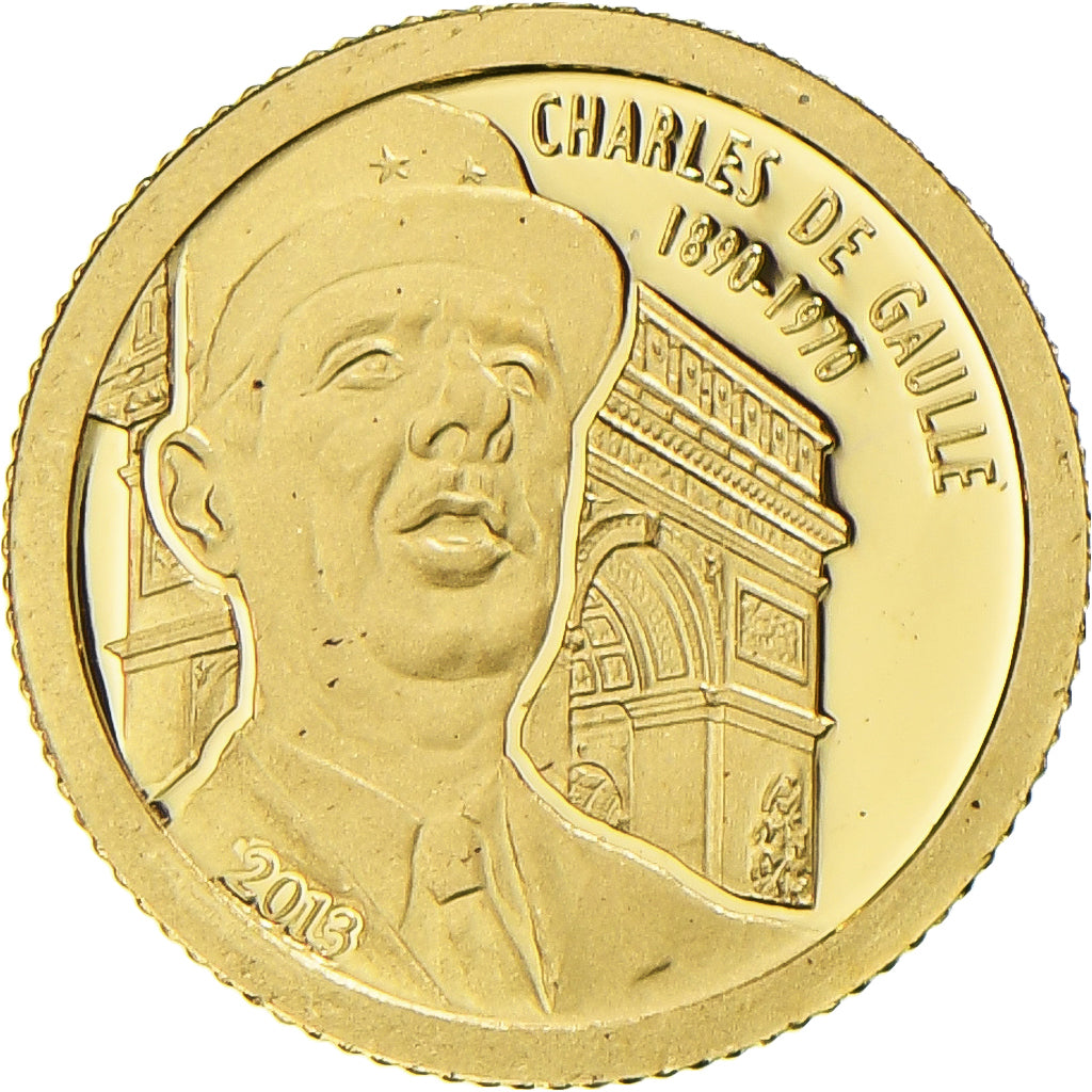 Gabon, Charles De Gaulle, 1000 Francs, 2013, MS(65-70), Gold