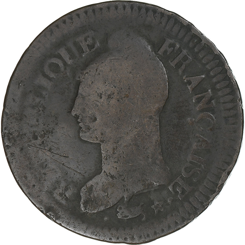Frankreich, Dupré, 1 Décime, AN 8, Metz, Avers 5 Centimes, SGE+, Bronze