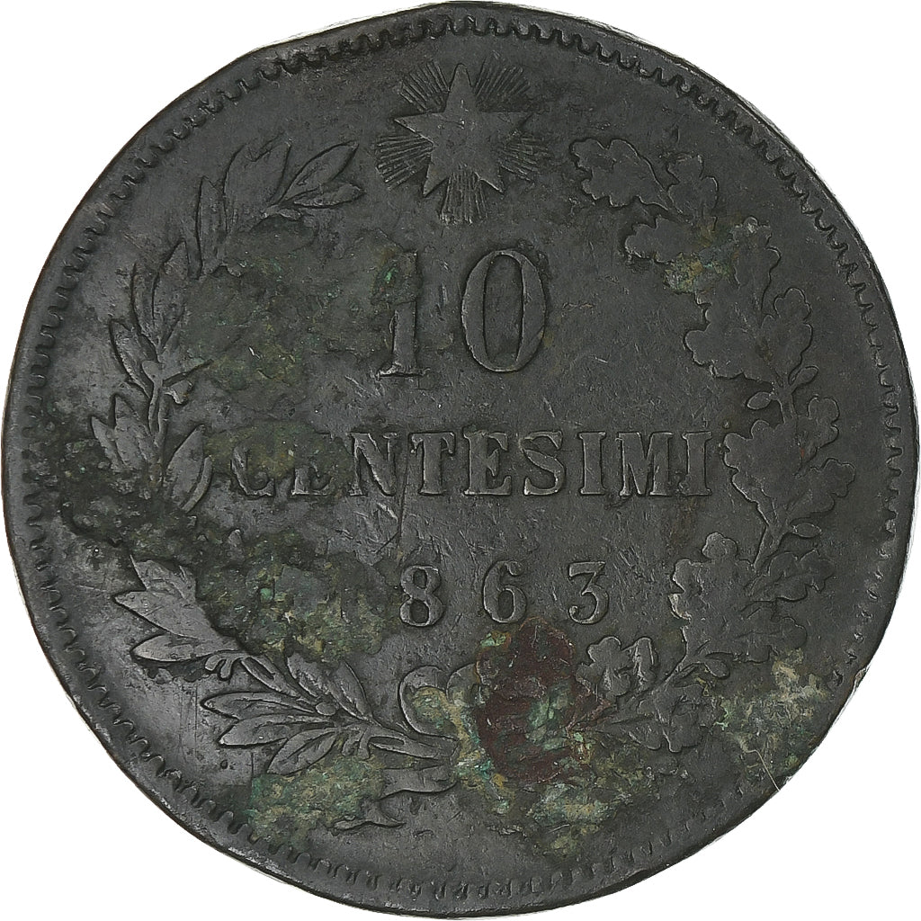 Italie, Vittorio Emanuele II, 10 Centesimi, 1863, TB+, Cuivre, KM:11.2