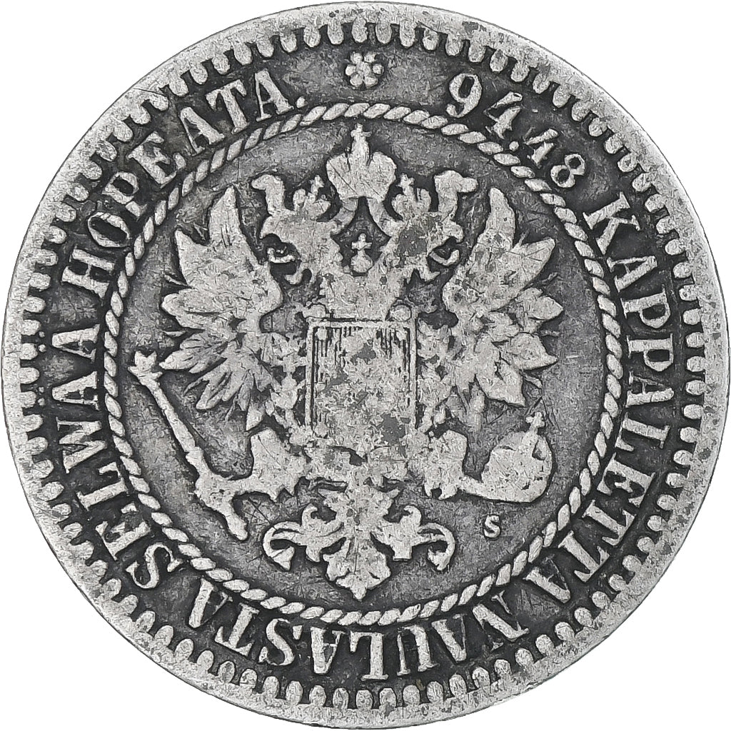Finlande, Alexander II, Markka, 1866, Helsinki, TTB, Argent, KM:3.1