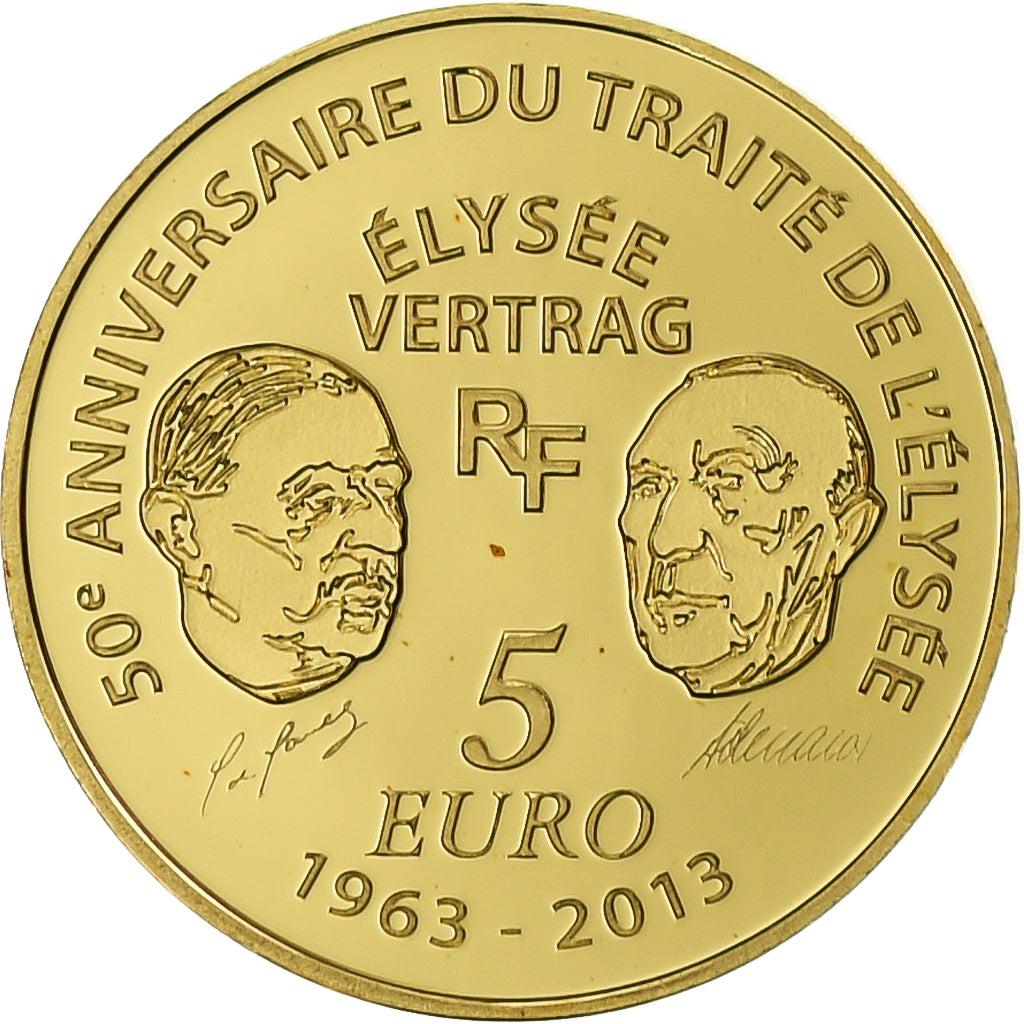 Francia, 5 Euro, 50 ans du traité de l'Élysée, 2013, Paris, FDC, Argento