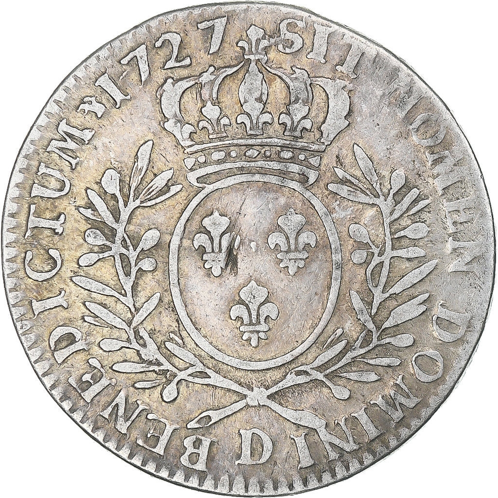 Frankrijk, Louis XV, 1/2 Ecu aux branches d'olivier, 1727, Lyon, FR, Zilver