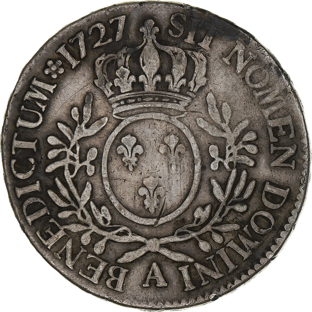 France, Louis XV, Ecu aux branches d'olivier, 1727, Paris, VF(20-25), Silver