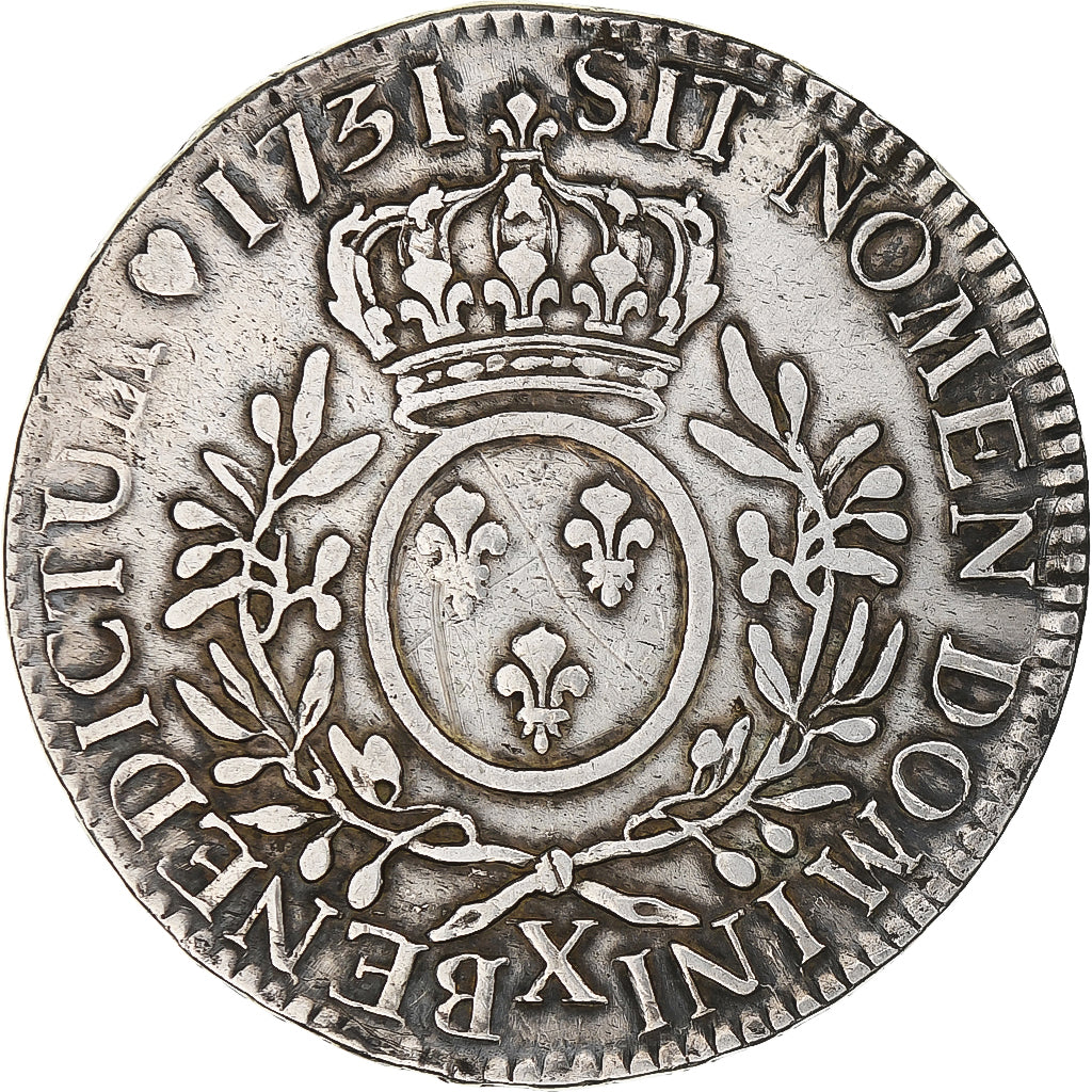 France, Louis XV, Ecu aux branches d'olivier, 1731, Amiens, VF(20-25), Silver