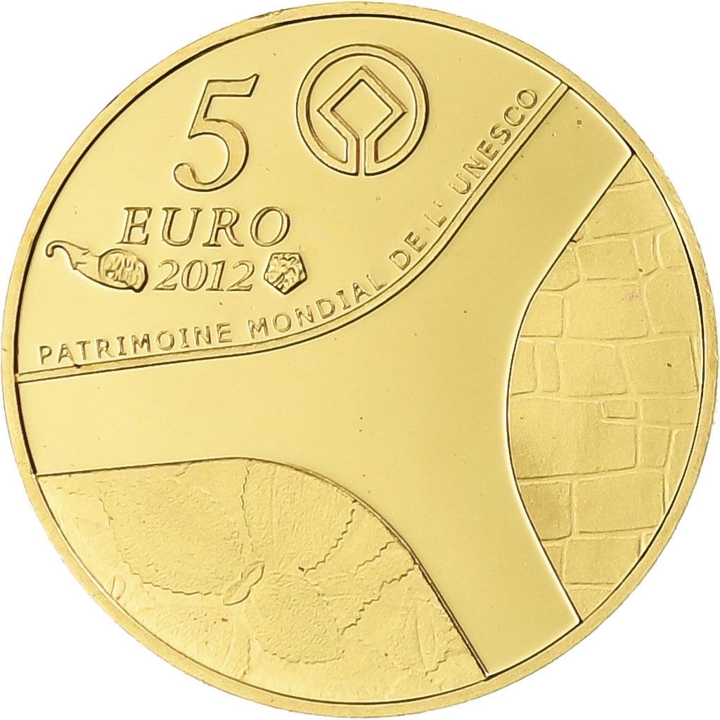 France, 5 Euro, Temple d'Abou-Simbel, 2012, Paris, Proof / BE, MS(65-70), Gold