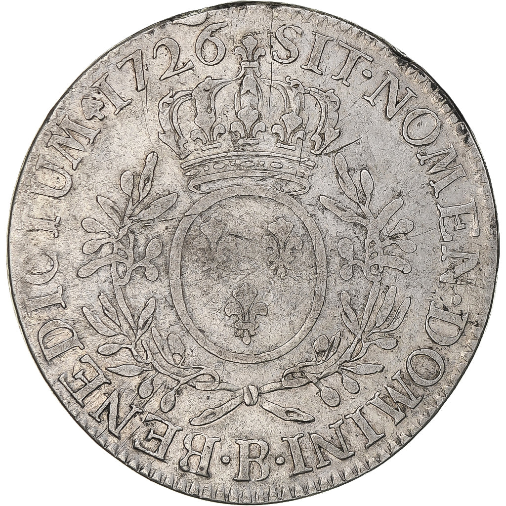 France, Louis XV, Ecu aux branches d'olivier, 1726, Rouen, VF(20-25), Silver