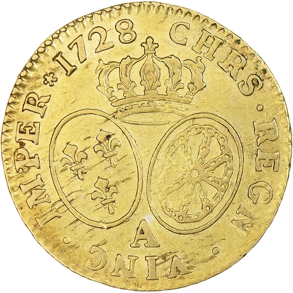 France, Louis XV, Louis d'or aux lunettes, 1728, Paris, 2nd semestre, TTB, Or