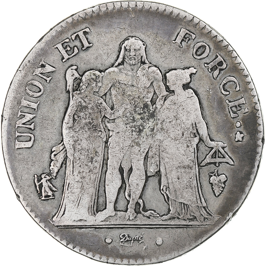 Francia, Hercule, 5 Francs, AN 8, Perpignan, MB, Argento, Gadoury:563a