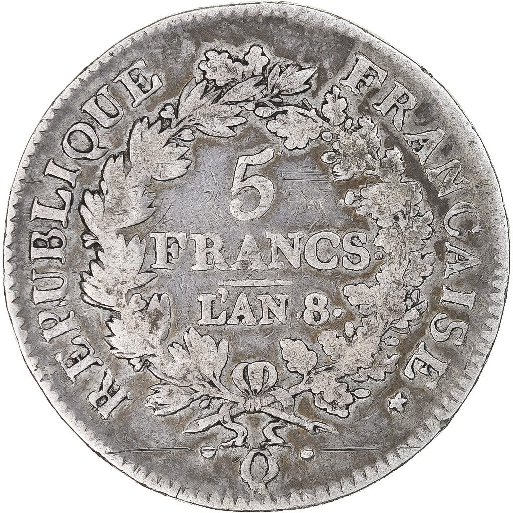 Francia, Hercule, 5 Francs, AN 8, Perpignan, MB, Argento, Gadoury:563a
