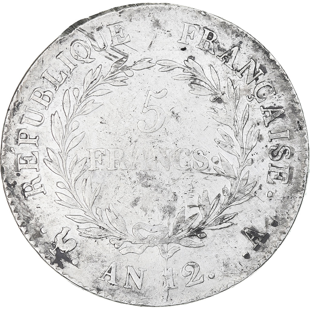 Francia, Bonaparte Premier Consul, 5 Francs, An 12, Paris, BC+, Plata, KM:659.1
