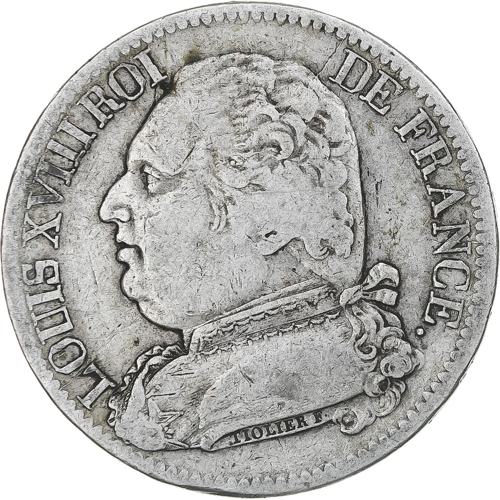 France, Louis XVIII, 5 Francs, 1815, Perpignan, VF(30-35), Silver, KM:702.11