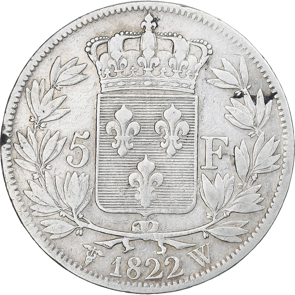 Francia, Louis XVIII, 5 Francs, 1822, Lille, MB, Argento, KM:711.13, Gadoury:614