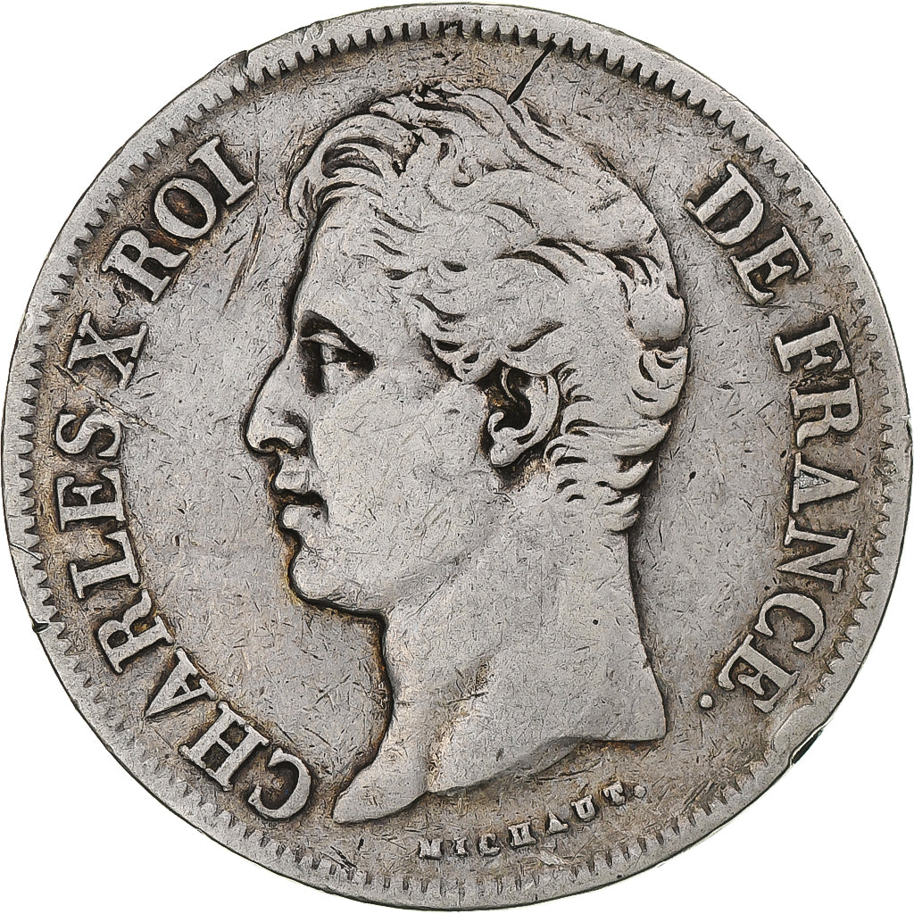 Francia, Charles X, 5 Francs, 1827, Perpignan, MB, Argento, KM:728.11