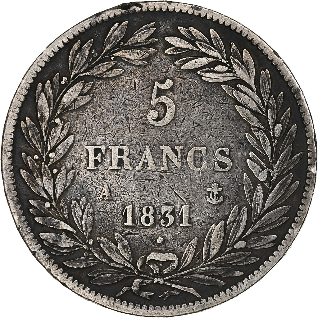 France, Louis-Philippe, 5 Francs, 1831, Paris, VF(30-35), Silver, Gadoury:676a