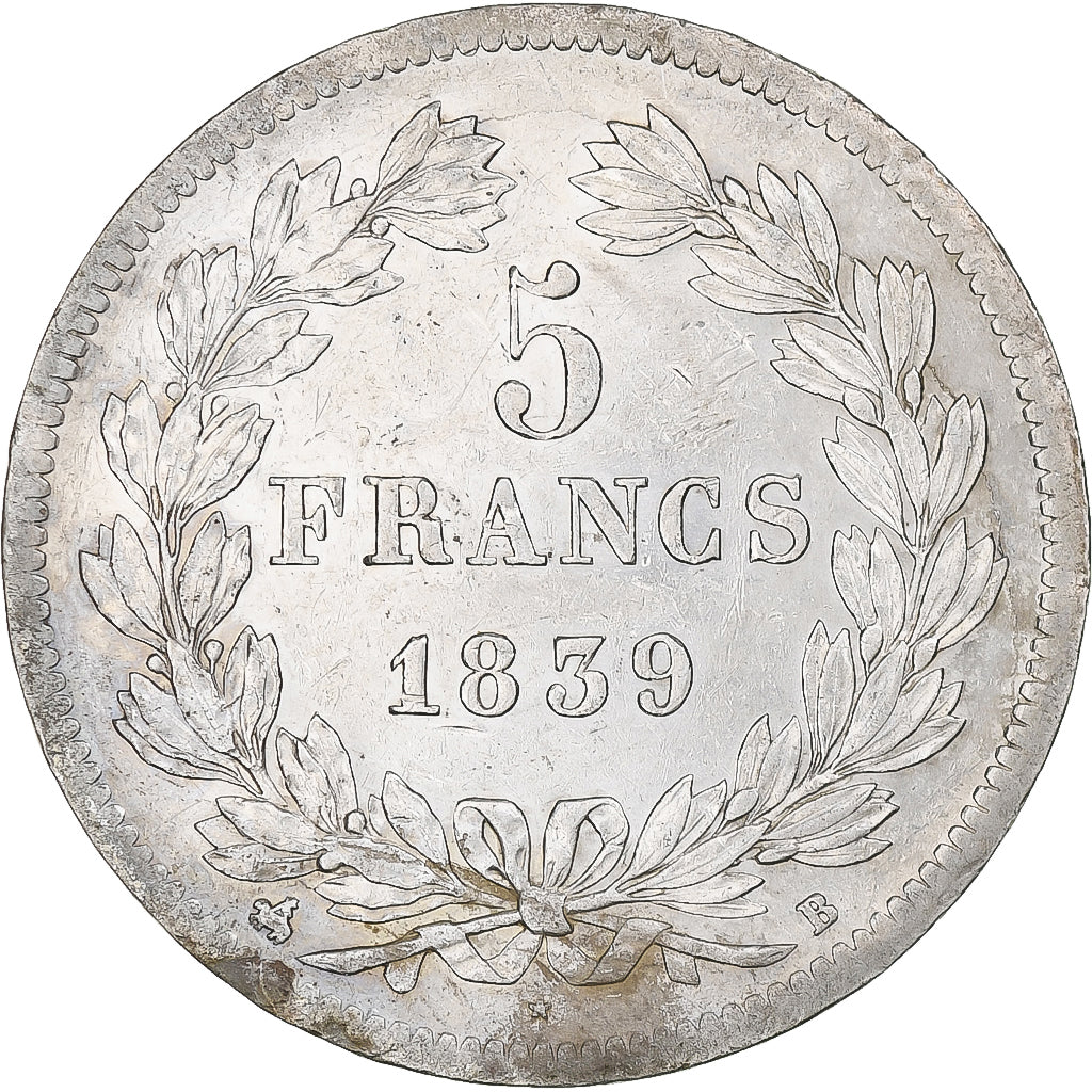 Francia, Louis-Philippe, 5 Francs, 1839, Rouen, BB+, Argento, KM:749.13