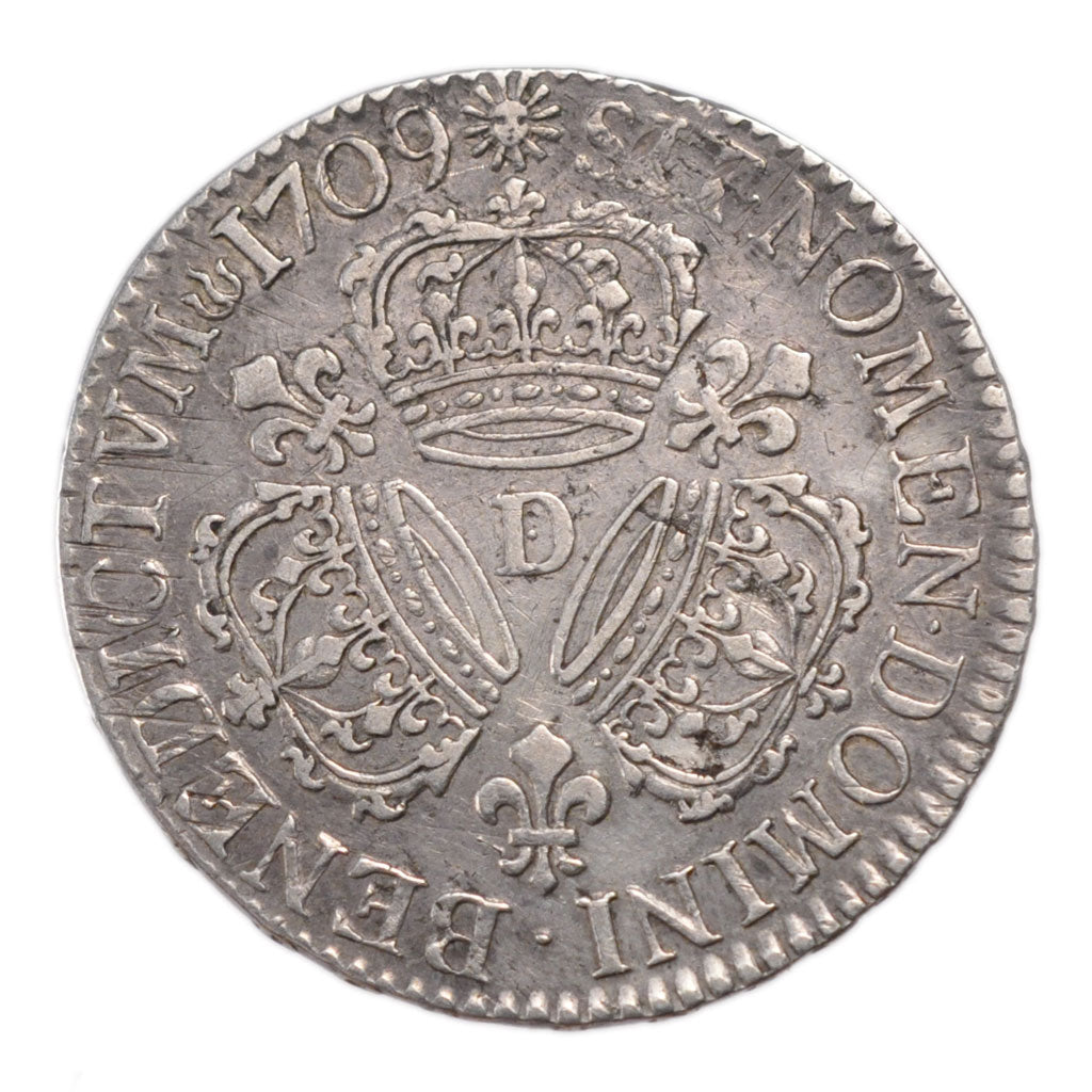 FRANCE, 1/2 Écu aux 3 couronnes, 1/2 ECU, 36 Sols = 6 Deniers, 1709, Lyon, KM ..