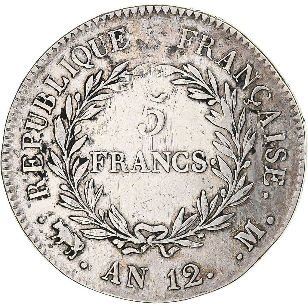 Francia, Bonaparte Premier Consul, 5 Francs, An 12, Toulouse, BC+, Plata
