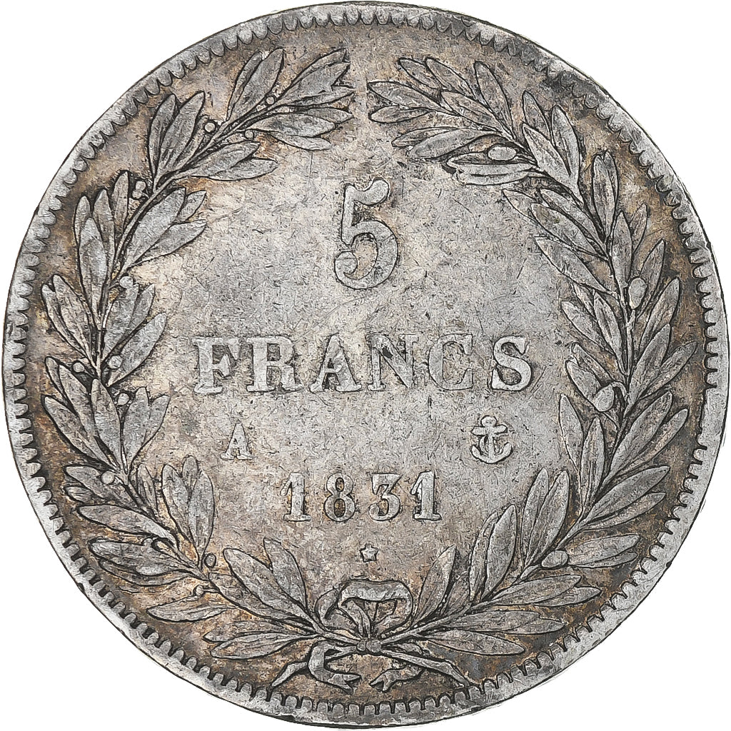 Francia, Louis-Philippe, 5 Francs, 1831, Paris, Tranche en relief, MB+, Argento