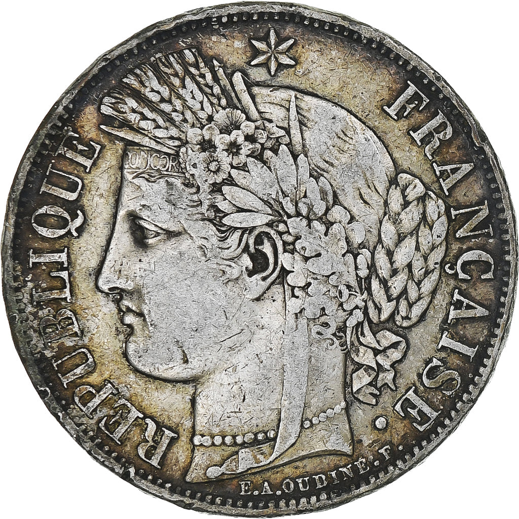 Frankrijk, Cérès, 5 Francs, 1849, Paris, main-chien, ZF, Zilver, KM:761.1
