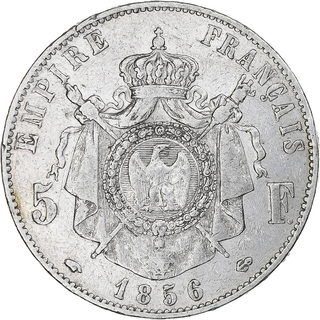 Francia, Napoleon III, 5 Francs, 1856, Paris, MB+, Argento, KM:782.1