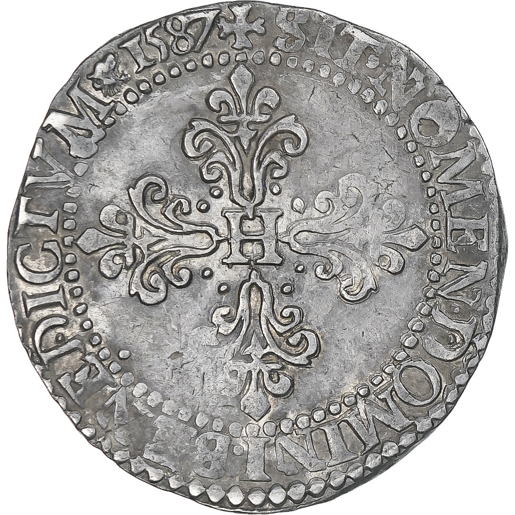 France, Henri III, 1/2 franc au col gaufré, 1587, Paris, TB, Argent