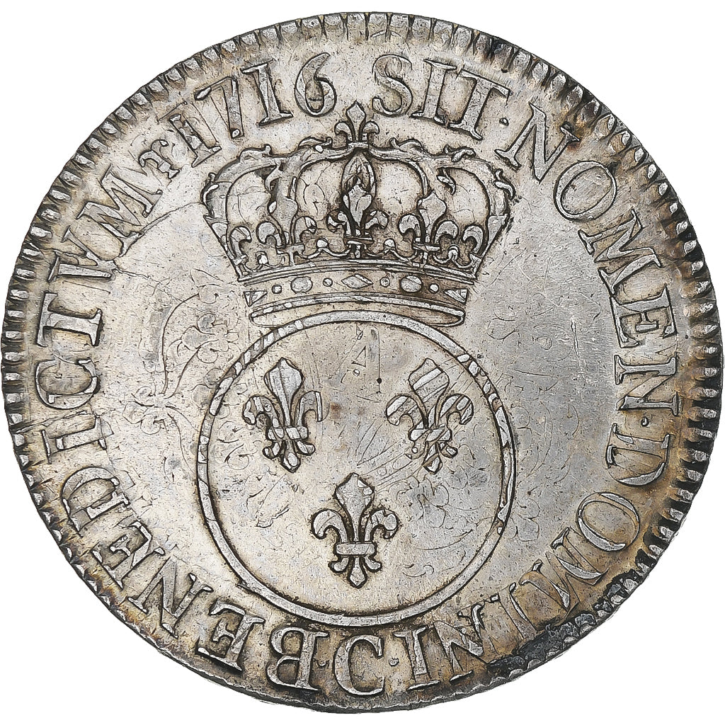 France, Louis XV, Ecu Vertugadin, 1716, Caen, réformé, TTB+, Argent