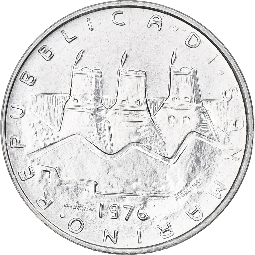 San Marino, 2 Lire, 1976, Rome, MS(65-70), Aluminum, KM:52