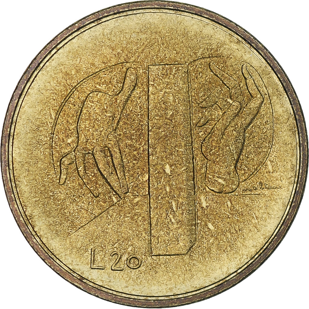 San Marino, 20 Lire, 1976, Rome, MS(65-70), Alumínio-Bronze, KM:55