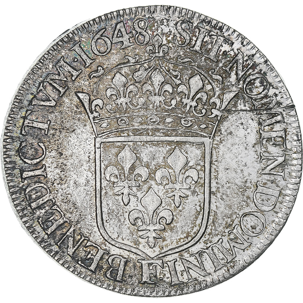 France, Louis XIV, Écu à la mèche longue, 1648, Angers, Silver, EF(40-45)