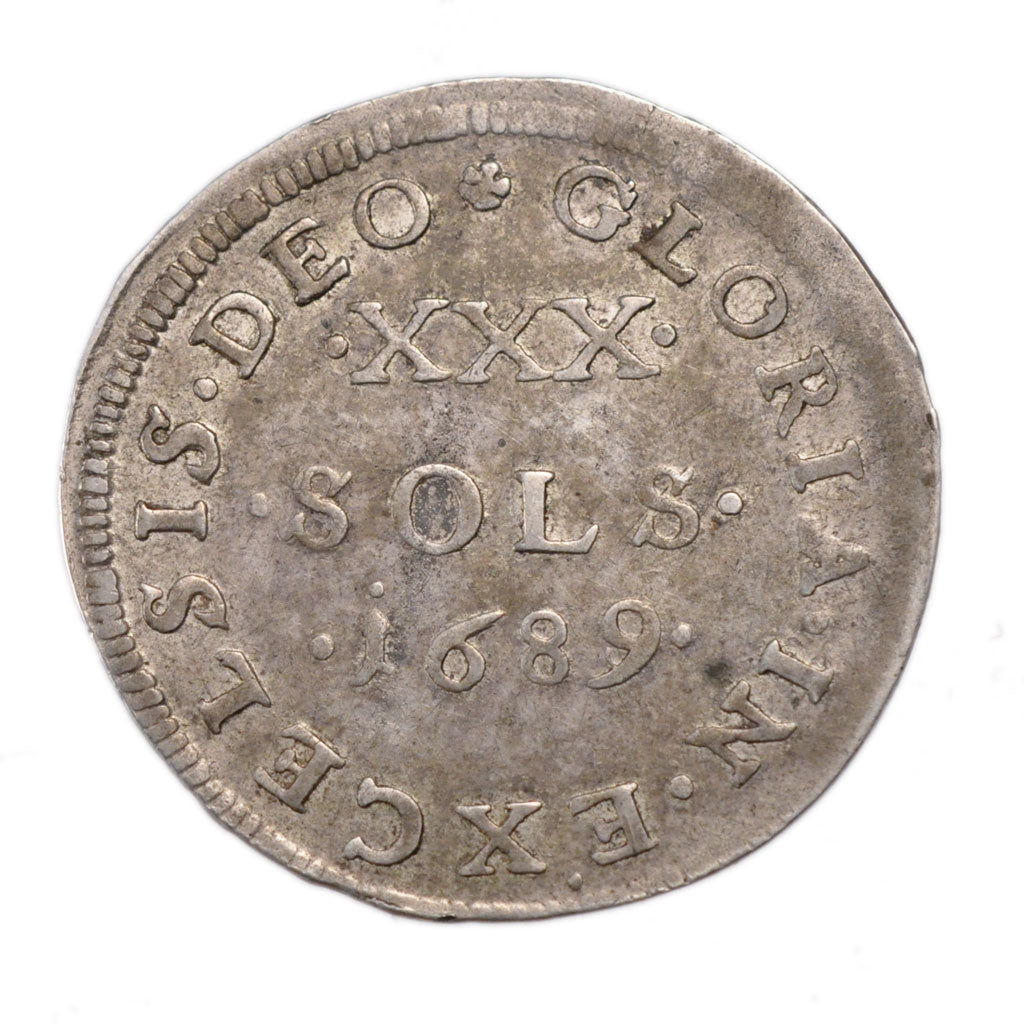 FRANCE, XXX Sols de Strasbourg, XXX Sols, 1689, Strasbourg, EF(40-45), Silver,..