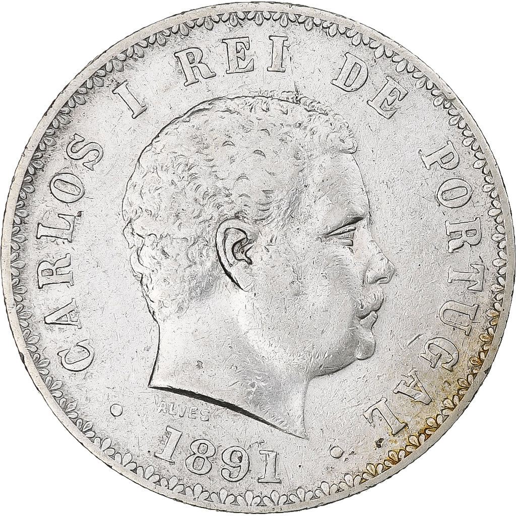Portugal, Carlos I, 500 Reis, 1891, Lisbon, SS+, Silber, KM:535