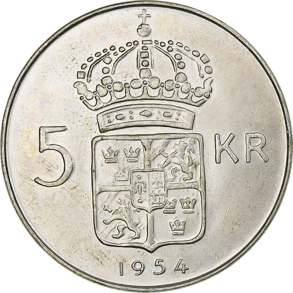 Suède, Gustaf VI, 5 Kronor, 1954, Stockholm, SPL+, Billon, KM:829